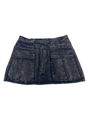Free People XL Black Acid Wash Cargo Skirt Y2K Utility Mini Skirt Grunge